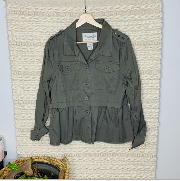 American Rag Grey Cargo Peplum Jacket - Picture 2 of 4